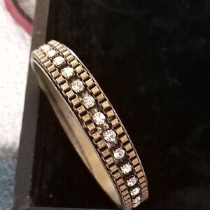 Gold-Tone Crystal Accent Womens Bangle Bracelet